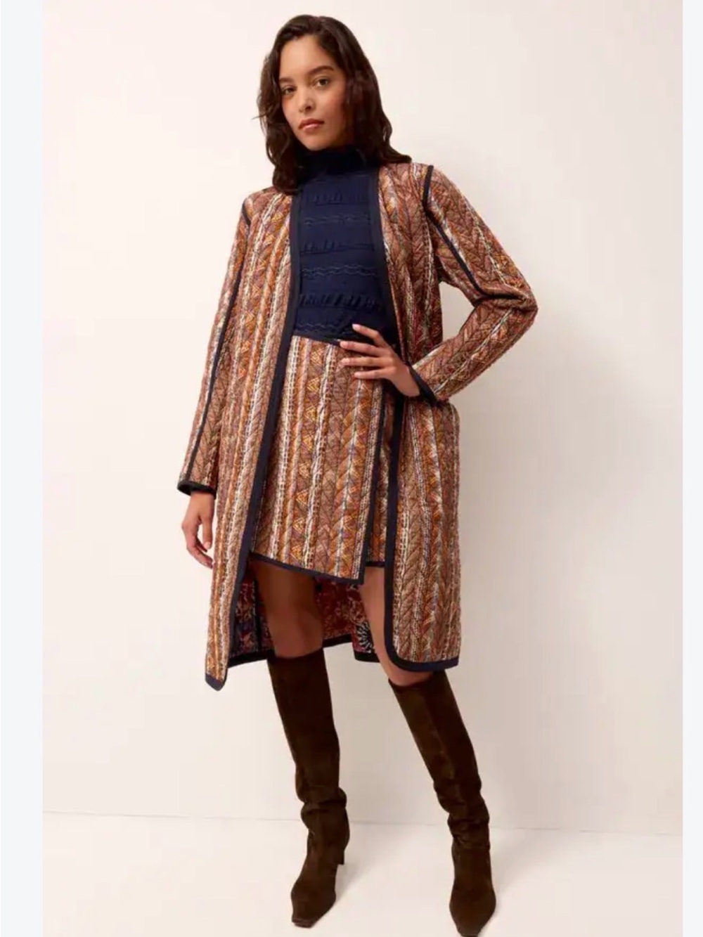 Marie Oliver Lee quilted geometric stripe Coat in Kismet size 8 - Picture 2 of 6